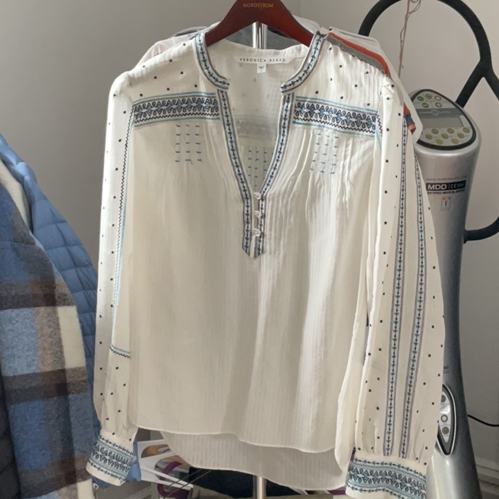 Veronica Beard Carta Embroidered Silk Blouse. Size M, never worn.